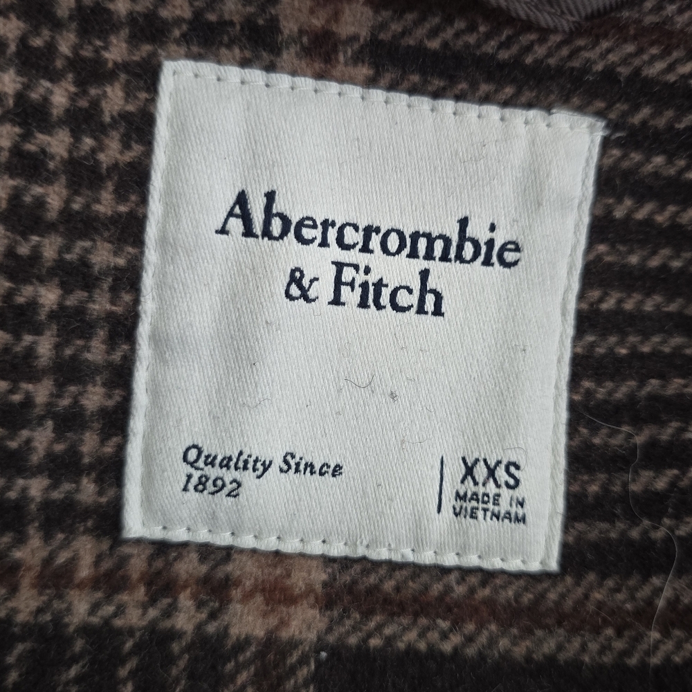 Abercrombie & Fitch Women Brown Houndstooth Gingham Wool Blend Jacket, Sz XXS - Picture 2 of 7